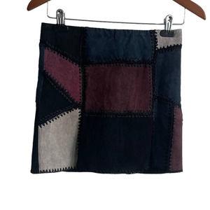 Zara Skirt Women XS Multicolor Lined Patchwork Faux Suede A-Line Back Zip Mini